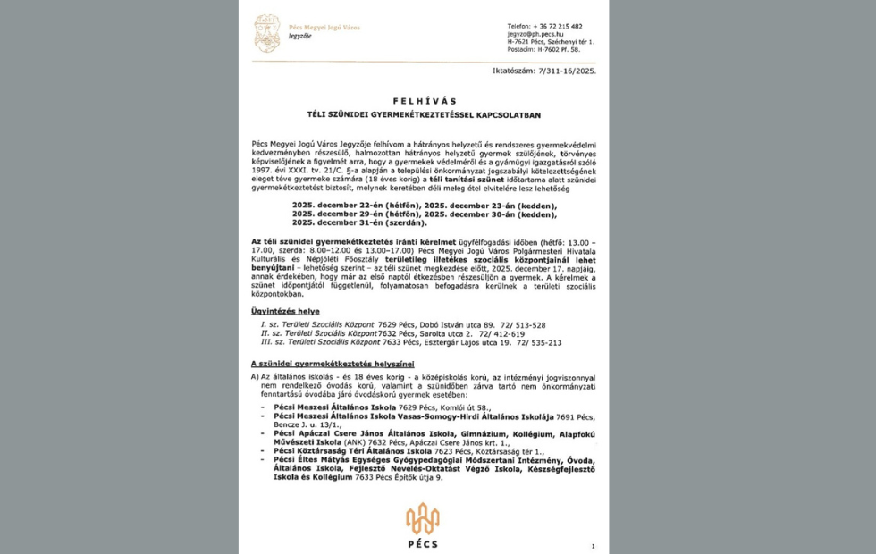 Téli szünidei gyermekétkeztetés